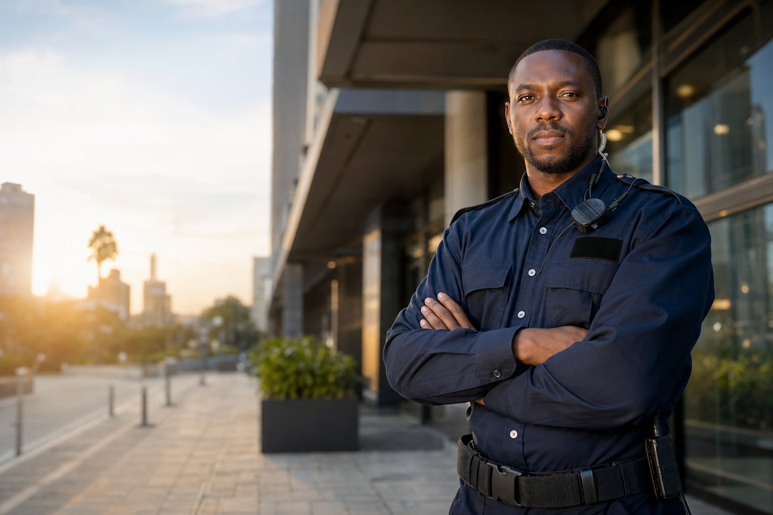 Kenyan security professional at a client site entrance